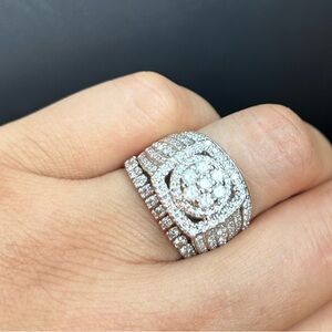 Solid white gold diamond wedding and engagement rings set of 3